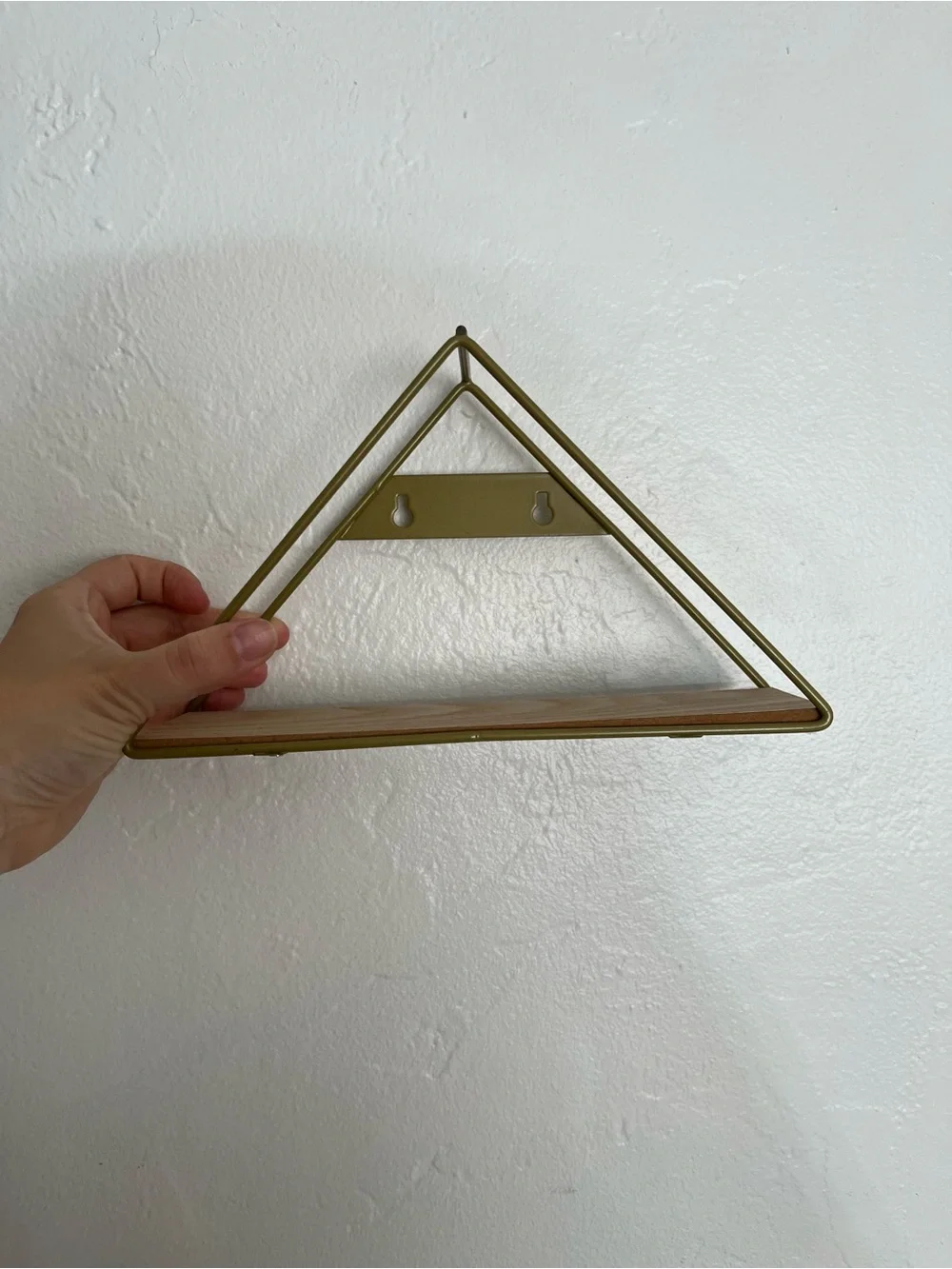3 Small Shelves Gold Metal & Wood Triangle Wall Shelf Modern Home Wall Decor